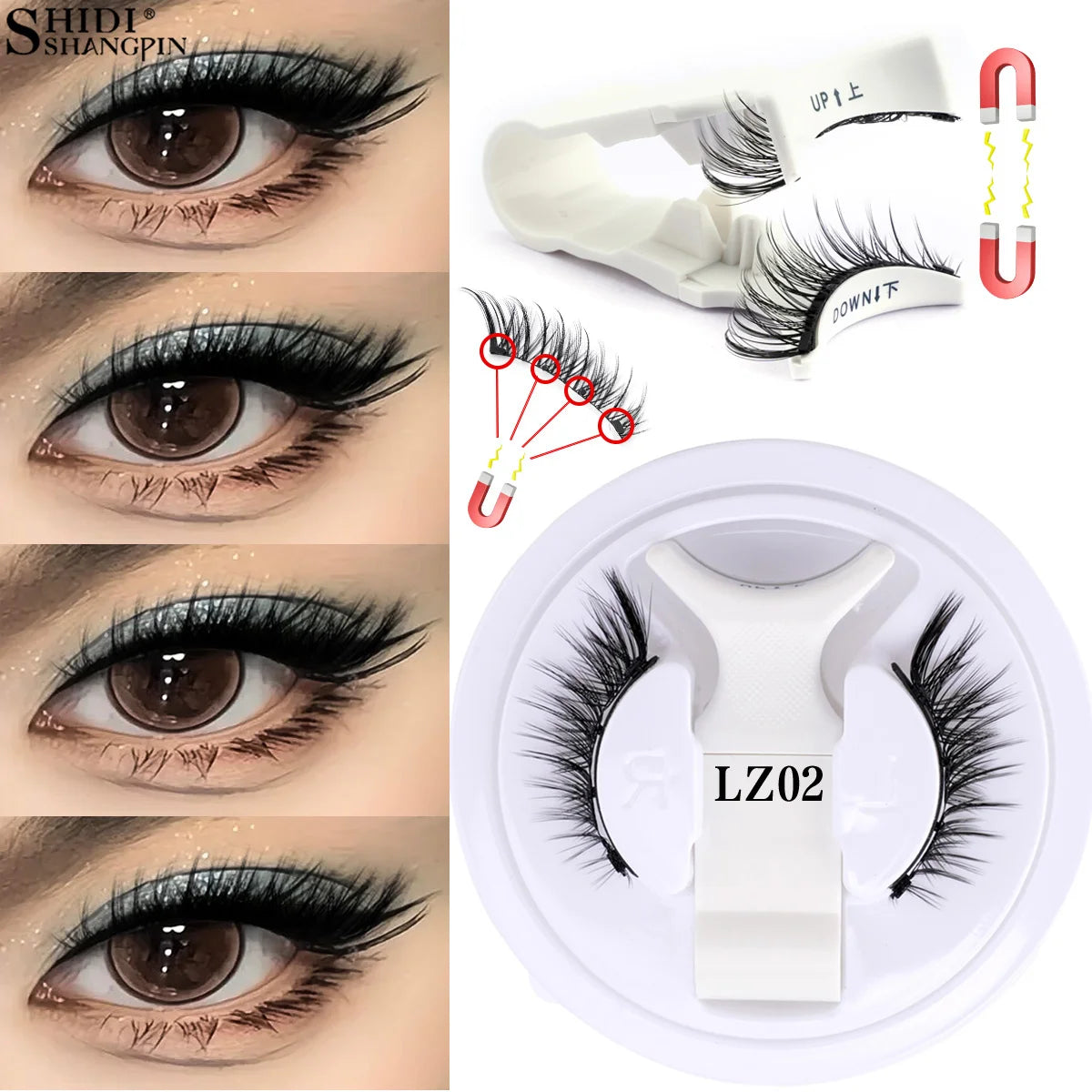 2Pairs Magnetic Fake Lashes Kit 3D Magnet Band Wispy Soft Natural Fluffy Reusable False Mink Eyelashes No Glue Needed Make Up