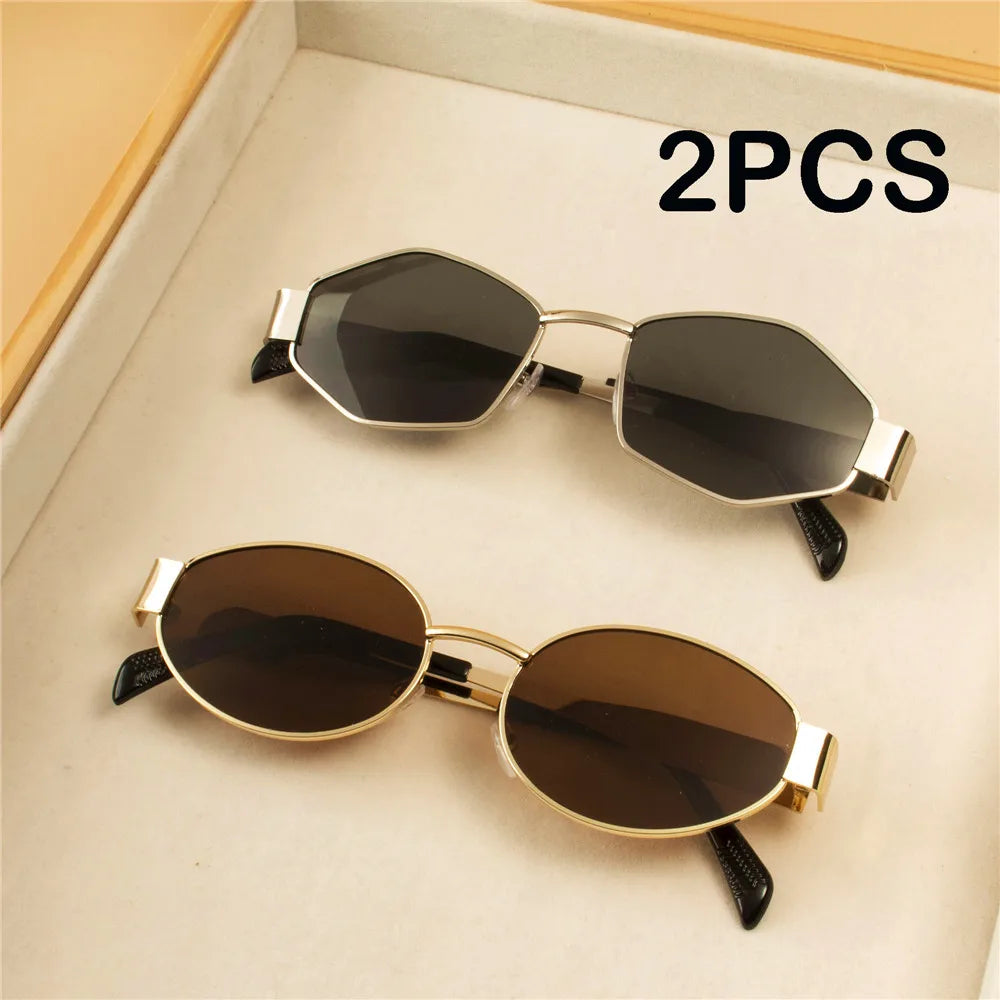 2PCS  Vintage Punk Style Sunglasses  Retro Round Metal Frame Women Sun Glasses Fashion Eyewear