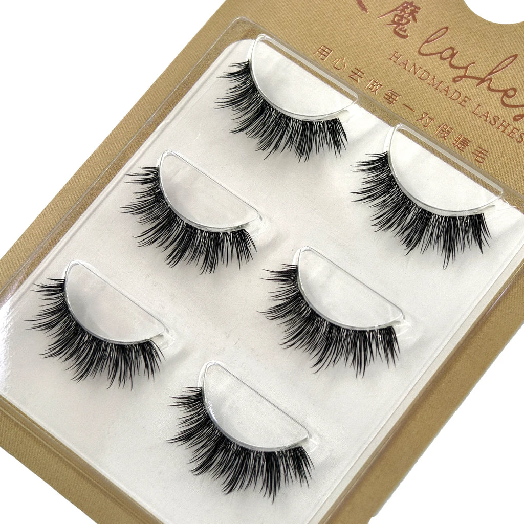 3pairs short Mink Lashes 3D Mink Eyelashes Invisible Band Natural Black Mink False Eyelash Full Strip cilios posticos Reusable