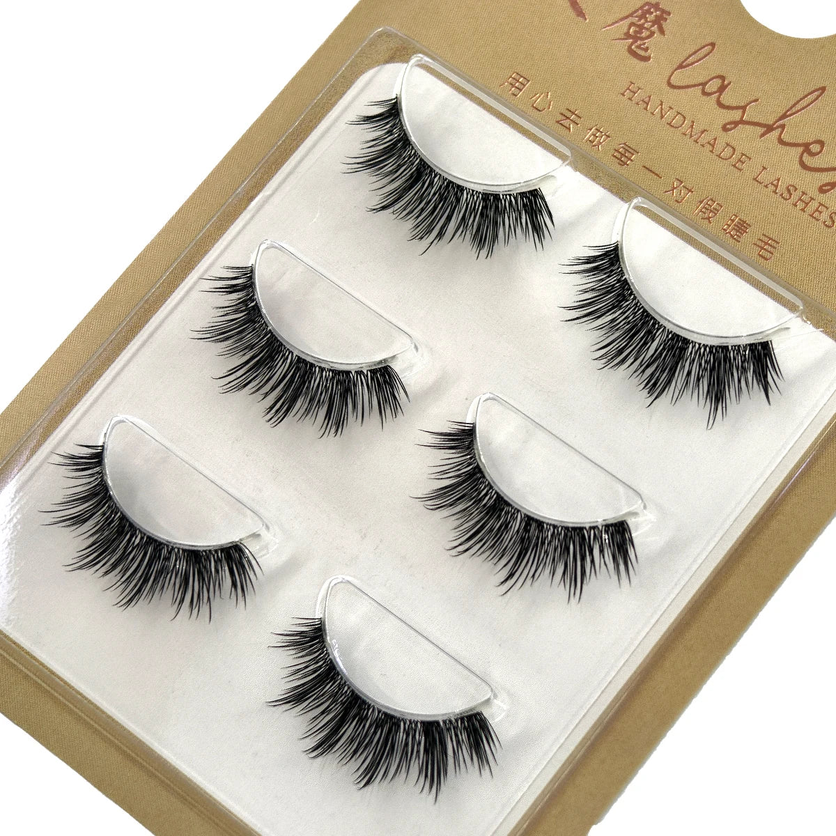 3pairs short Mink Lashes 3D Mink Eyelashes Invisible Band Natural Black Mink False Eyelash Full Strip cilios posticos Reusable