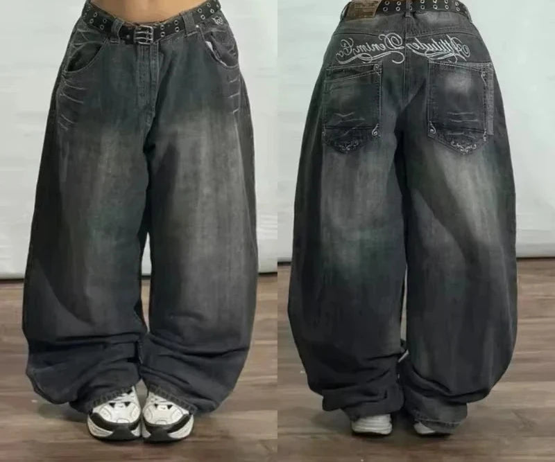Y2K Gothic Oversized Jeans Unisex High Street Japanese Fashion Retro Wide Pants Harajuku Hip-Hop Street Work Pants - Azara