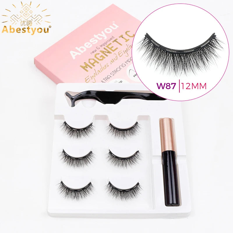 Abestyou Micro 5 Magnets Natural Long 3d 3pairs False Mink Magnetic Lashes With Eyeliner Tweezers Eyelashes Holder Makeup Kits