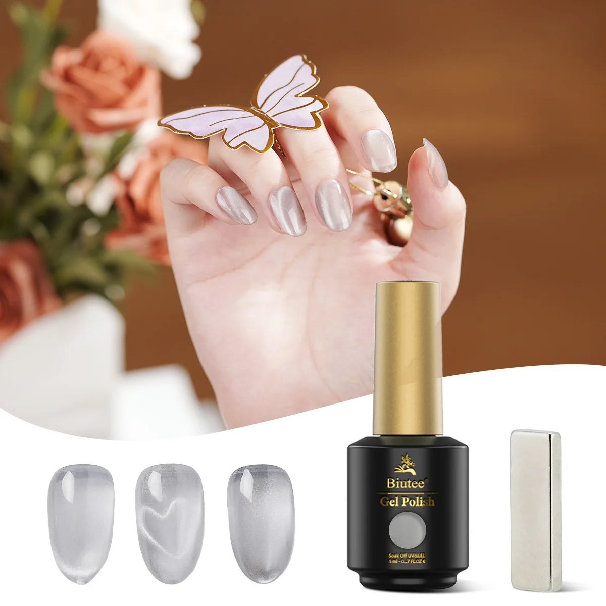 Biutee 8ML Nude Pink Red Cat Magnetic Gel Nail Polish Moonlight Ultra Shining Glitter Semi Permanent Soak Off UV LED Manicure