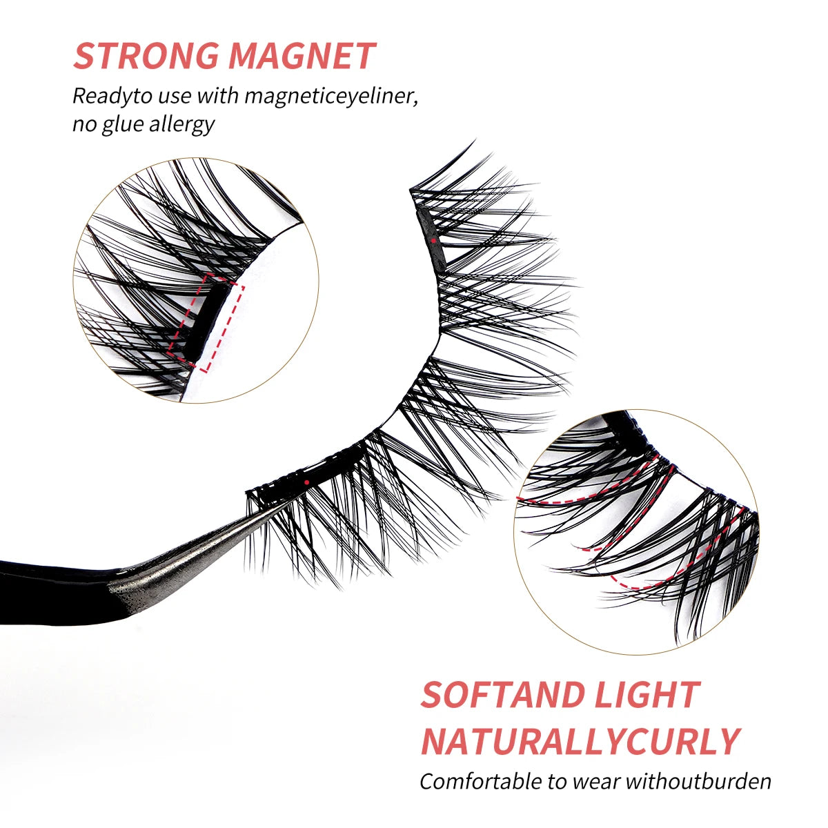 MAGEFY 3 Pairs Magnetic Eyelashes with Applicator Glue Free Reusable Magnetic Lashes Multiple Styles Natural Anime Magnetic Lash