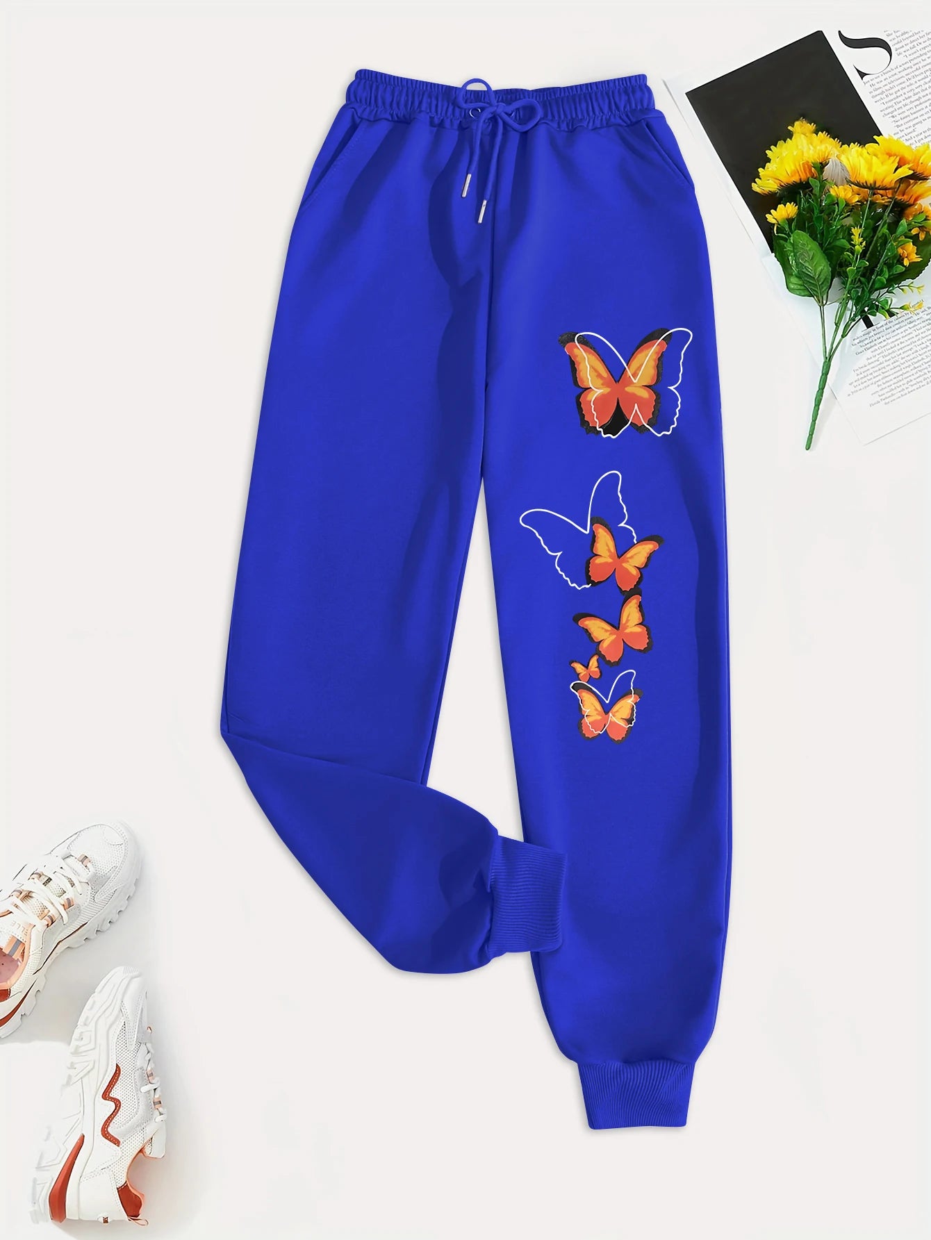 Withered Leaf Butterfly Printing Casual Versatile Women Pant Trendy Hip Hop Trousers With Drawstring Pockets Sweatpants Female