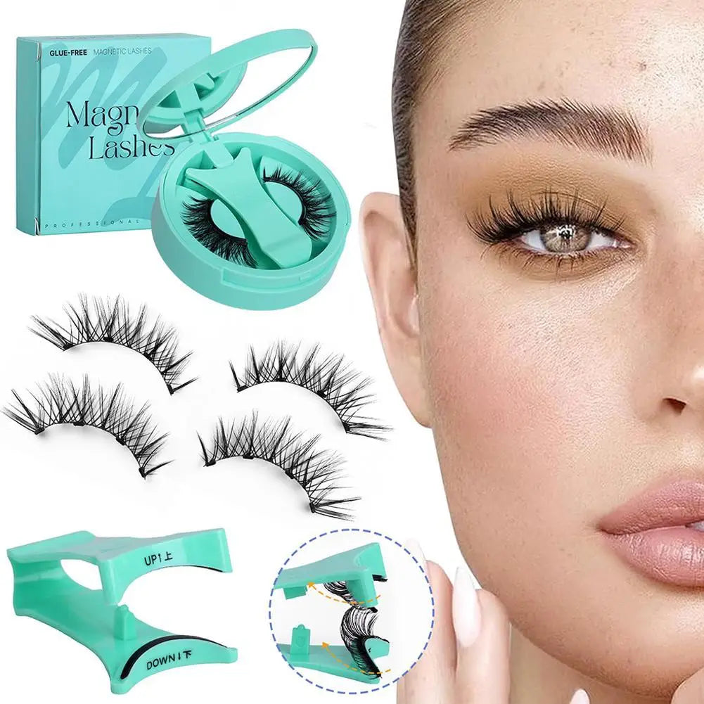 Magnetic Fake Eyelashes Set Reusable 3D Glue-free Waterproof Natural False Eyelashes With Travel-friendly Applicator