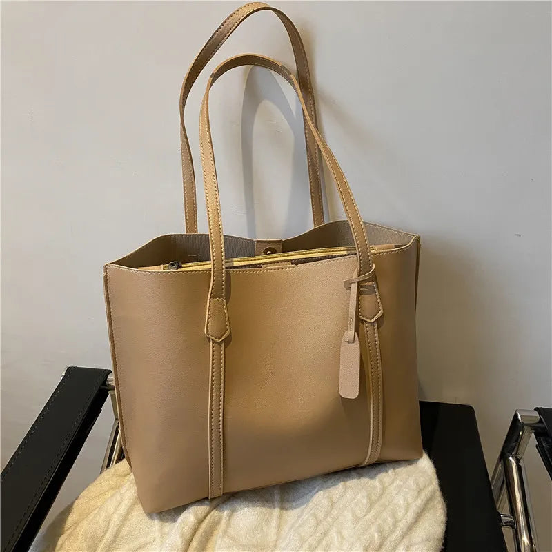 Large Capacity Women's Bag, New Soft Leather Tote Bag, Casual and Versatile Single Shoulder Bags for Woman Korean Style Handbags