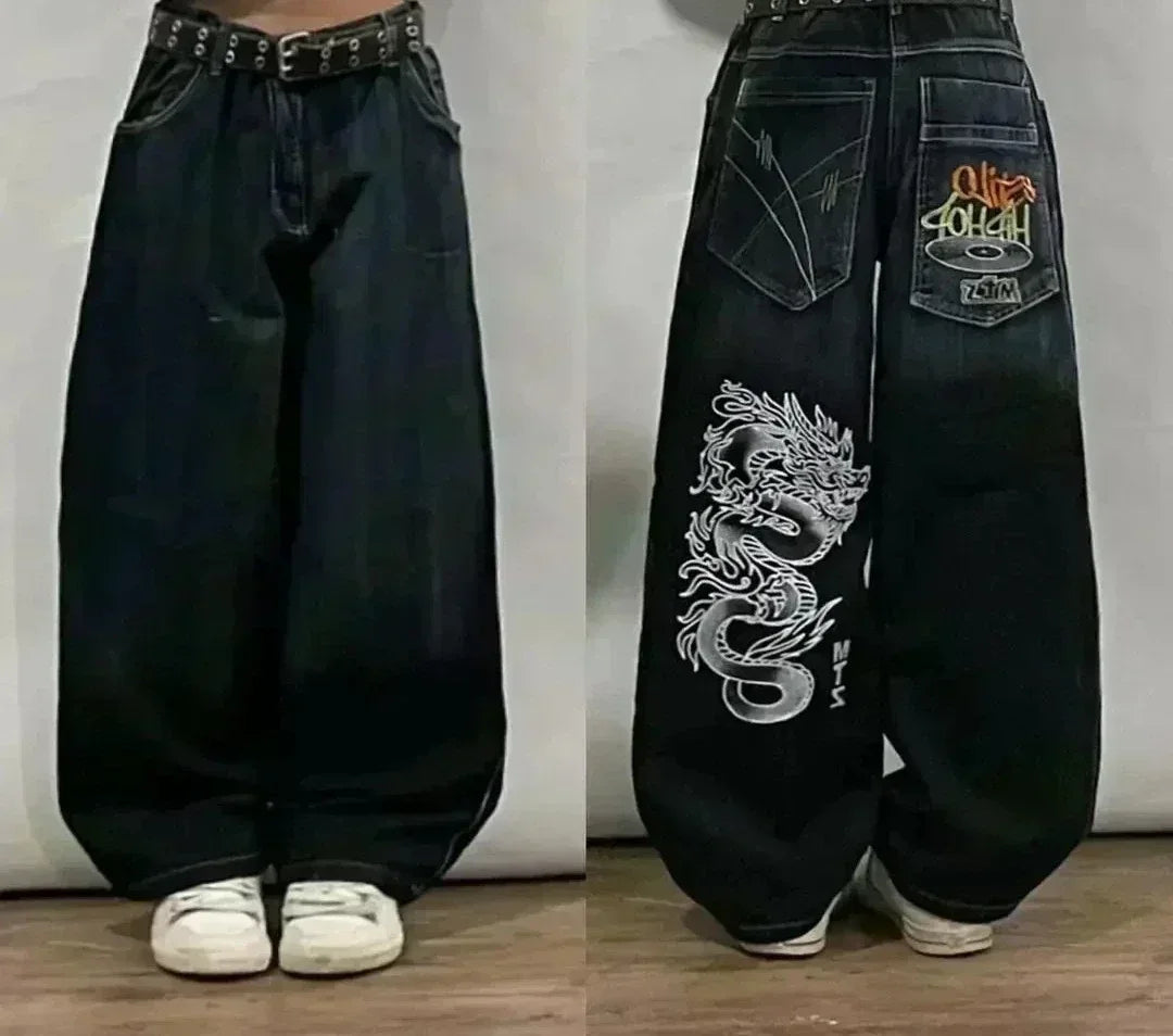 Y2K Gothic Oversized Jeans Unisex High Street Japanese Fashion Retro Wide Pants Harajuku Hip-Hop Street Work Pants - Azara