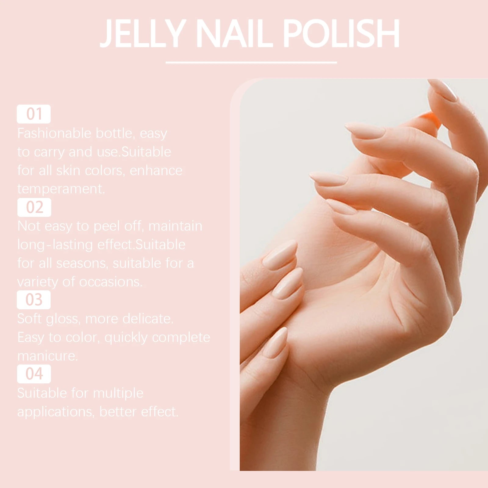 Jelly Nail Polish - Transparent Pink Water-Based Nail Polish, Autumn & Winter Shade, Skin-Whitening, Fine Glitter, Girly Pink