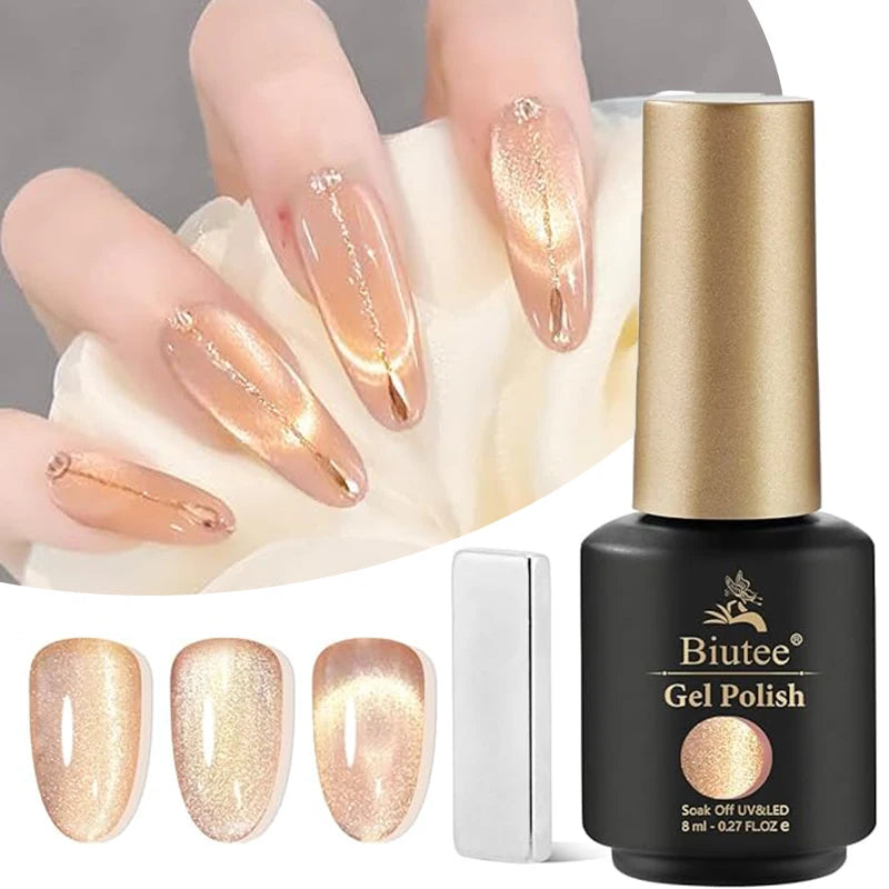 Biutee 8ML Nude Pink Red Cat Magnetic Gel Nail Polish Moonlight Ultra Shining Glitter Semi Permanent Soak Off UV LED Manicure