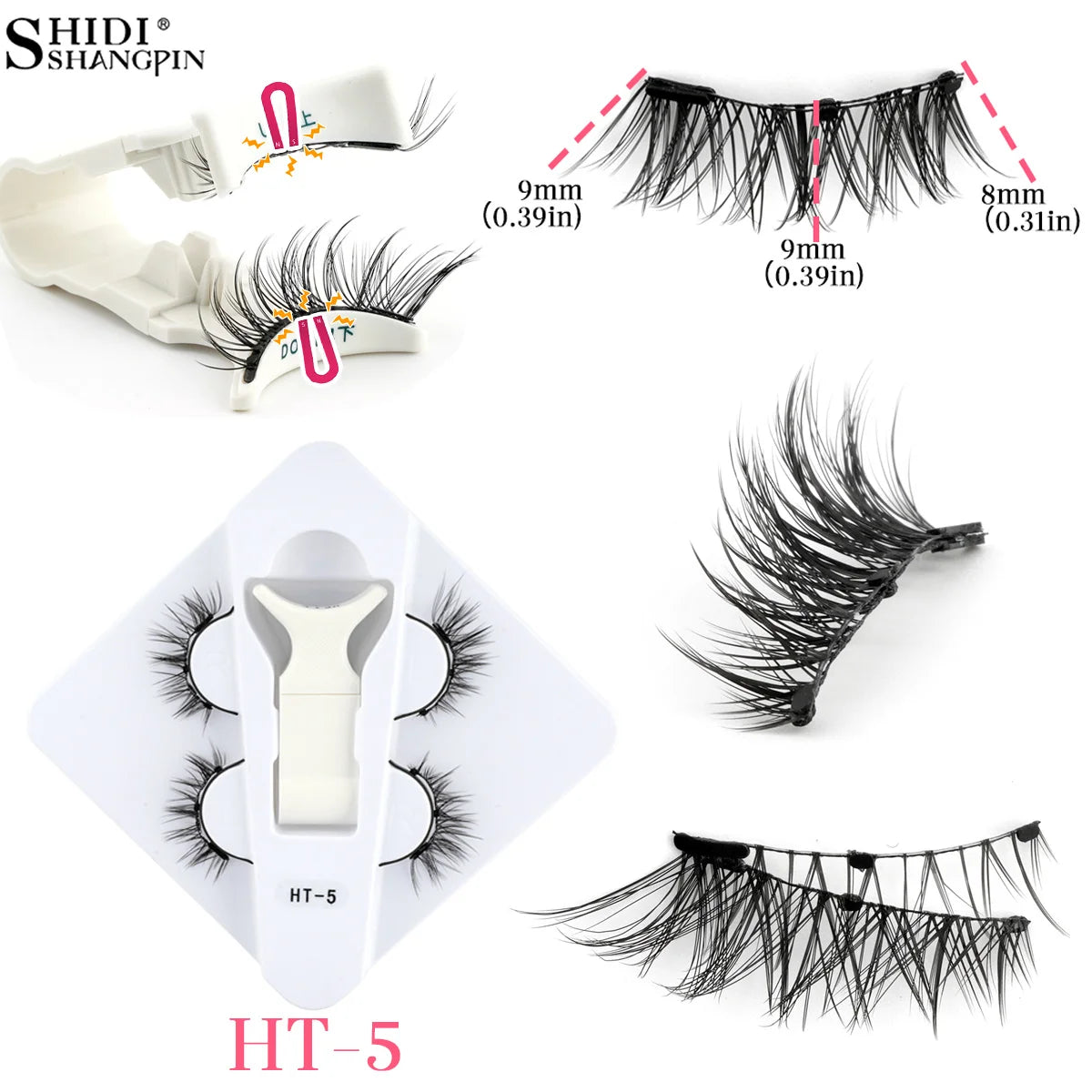 2Pairs Magnetic Fake Lashes Kit 3D Magnet Band Wispy Soft Natural Fluffy Reusable False Mink Eyelashes No Glue Needed Make Up