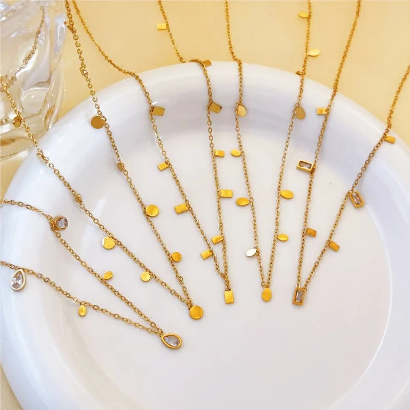 316L Stainless Steel Simple Fashion Zircon Waterdrop Pendant Necklace for Women Trendy Waterproff Chain Neck Party Jewelry Gifts