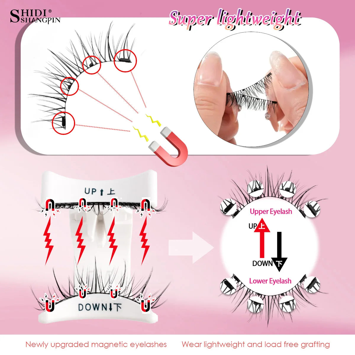 2 Pairs Magnetic Eyelash Natural Look Fluffy False Eyelashes Reusable Magnetic Eyelash Set with Applicator No Glue Need Makeup