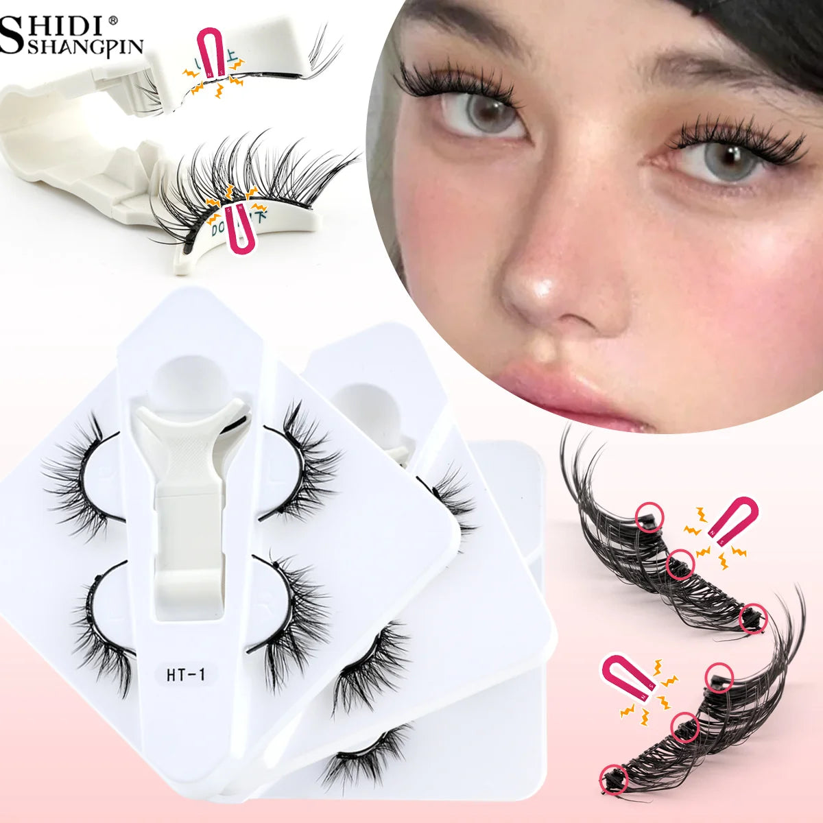2Pairs Magnetic Fake Lashes Kit 3D Magnet Band Wispy Soft Natural Fluffy Reusable False Mink Eyelashes No Glue Needed Make Up