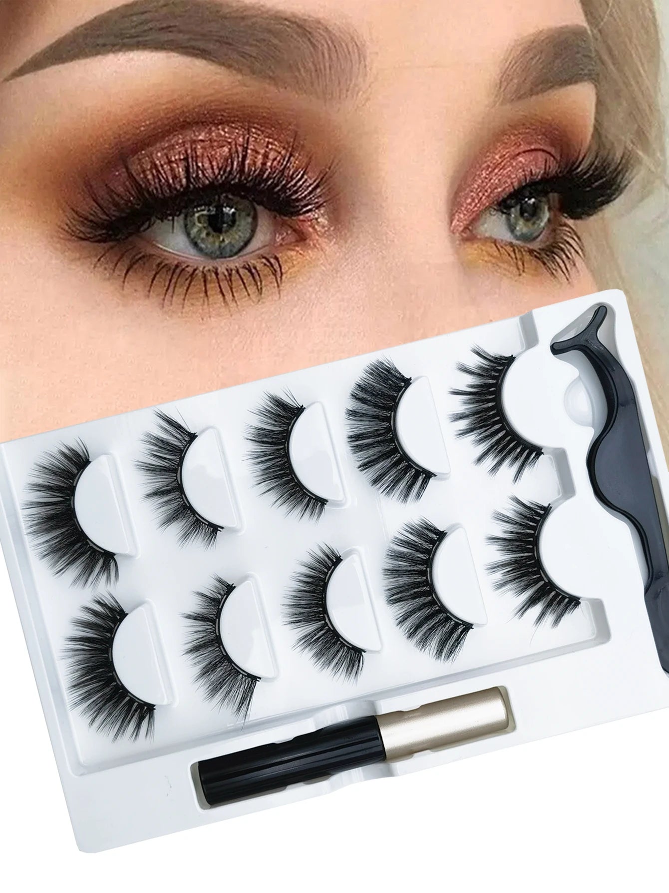 5 pairs of magnetic eyelashes, 8D manual eyelashes, eyeliner pen false eyelashes, durable manual eyelash makeup tools
