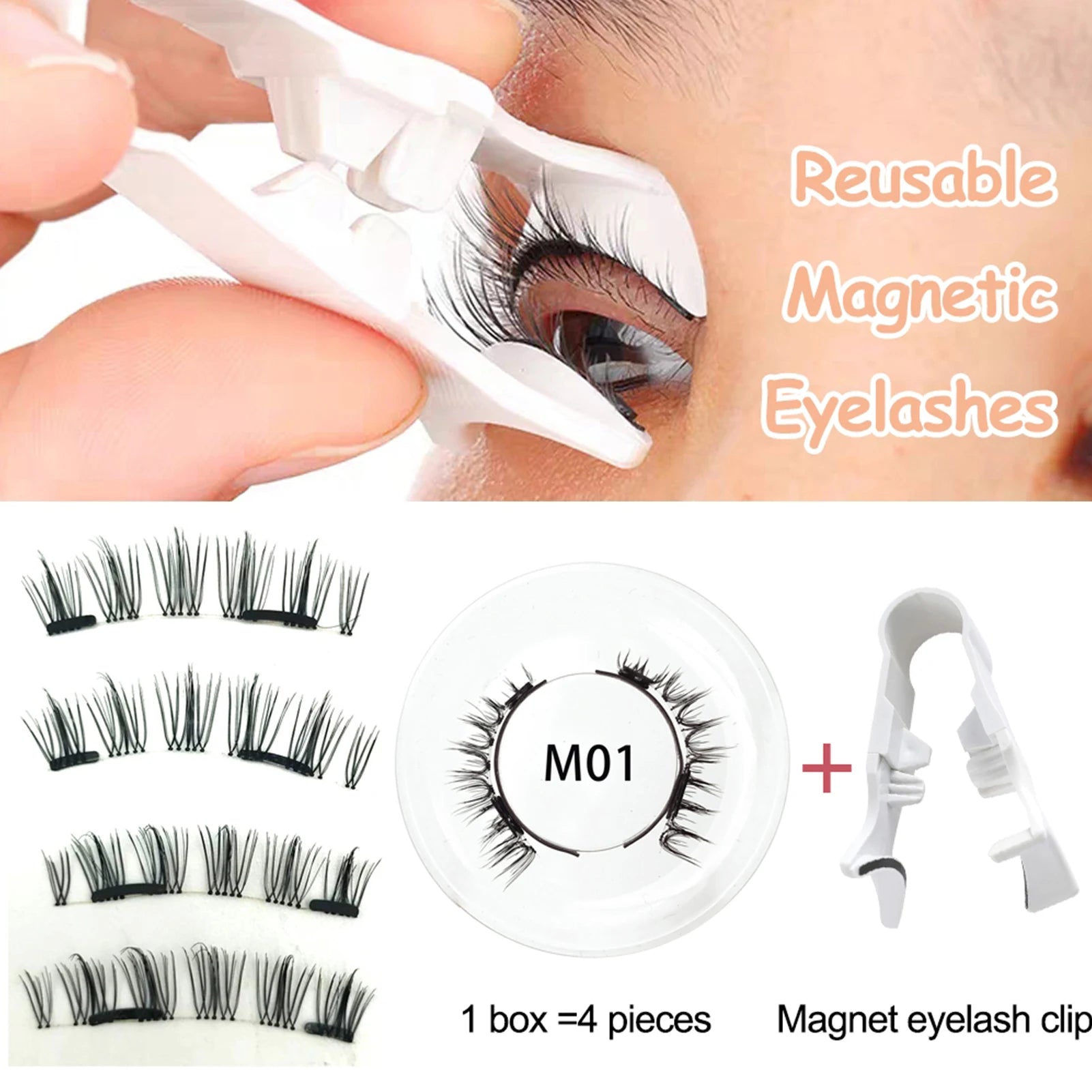 Natural Magnetic Eyelash Handmade 3D Lashes strip False Eyelashes Glue-free Tweezers Set Reusable eyelashes for women Makeups