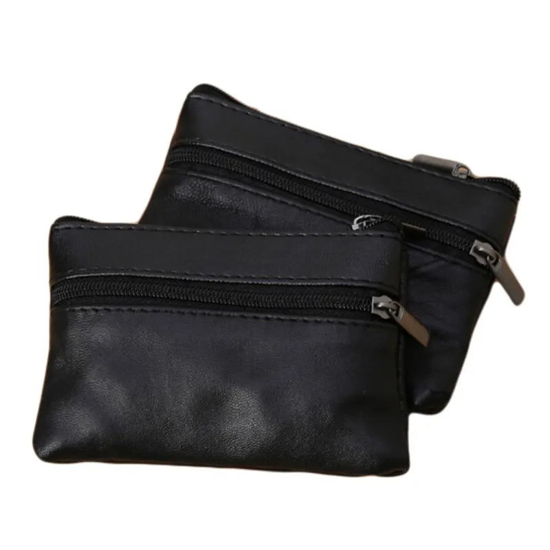 Black Leather Coins Purse Suitable For Men Women Mini Zipper Wallets Small Purses Female Purses Casual Card Holder Key Holders