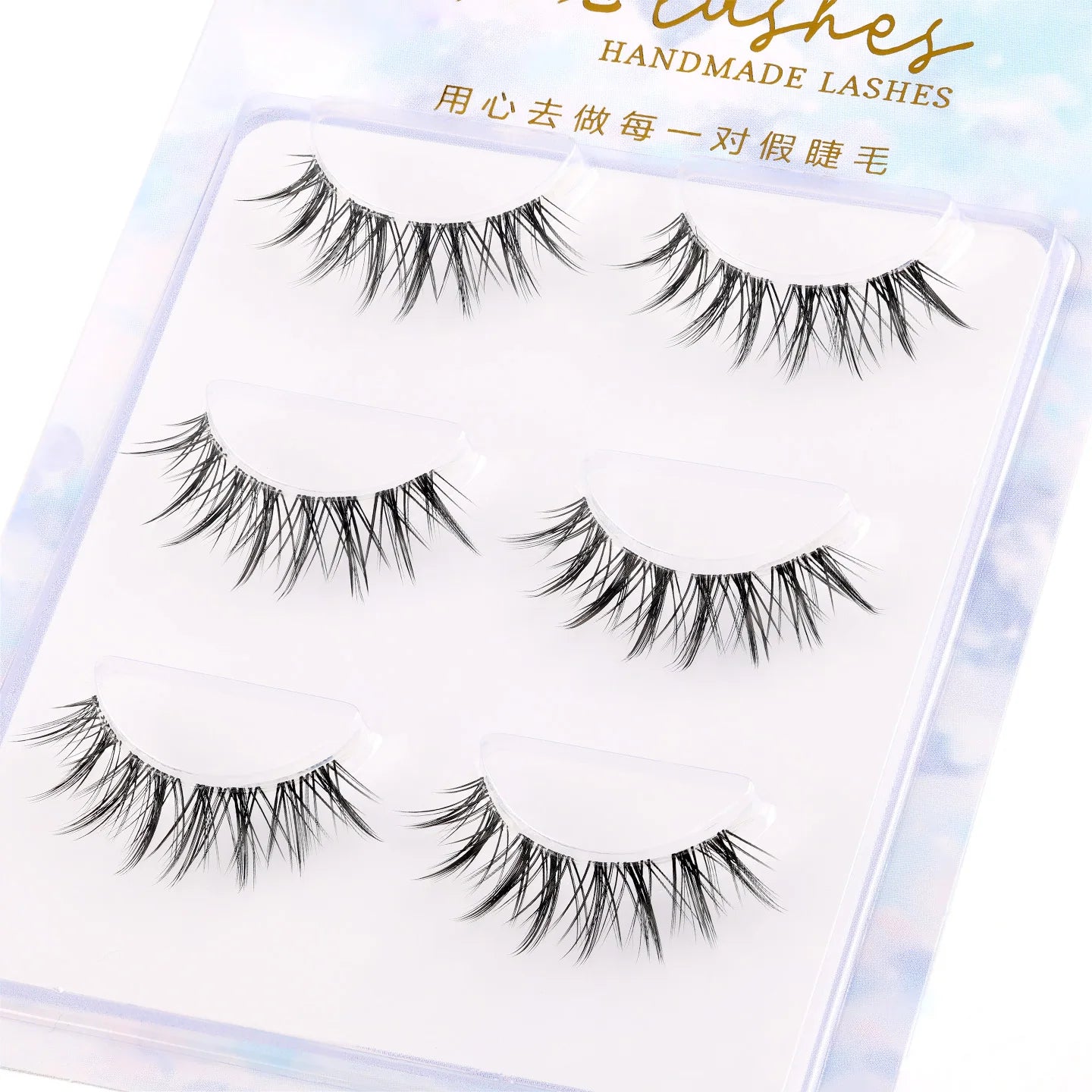 3pairs short Mink Lashes 3D Mink Eyelashes Invisible Band Natural Black Mink False Eyelash Full Strip cilios posticos Reusable