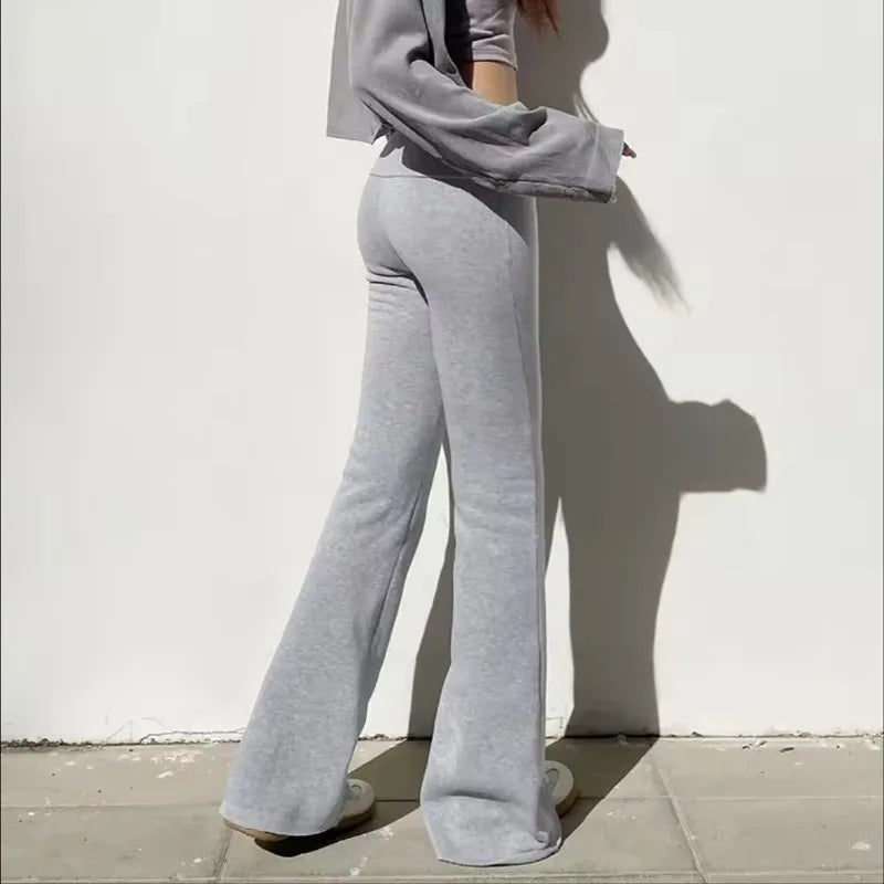 Solid Color High Street Harajuku Vintage Slim Fit Sports Pants Women Trendy Versatile Y2K Europe America Sexy Casual Floor Pants - Azara