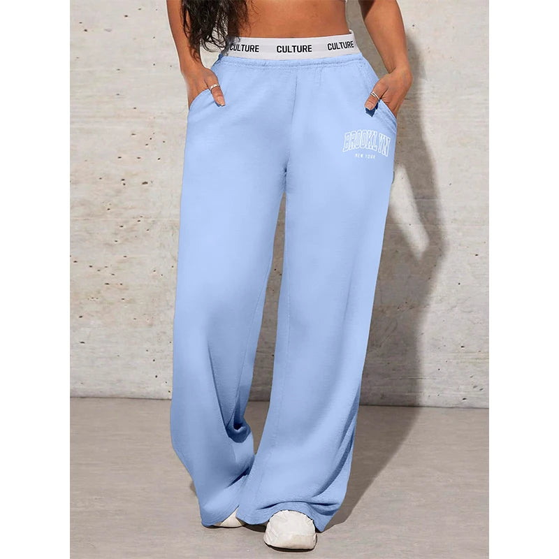 Women's Trousers Letter Printed Casual Loose Women's Wide Leg Pants Sweatpants Fashion Women's Drag Pants - Azara