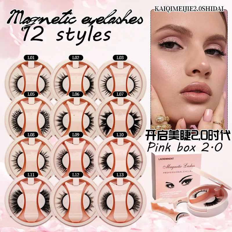 New Pink Quantum Natural Magnetic Eyelash 6D Curler Hand Made Magnetic Eyelashes With Applicater Reusable Makeup Tools Set