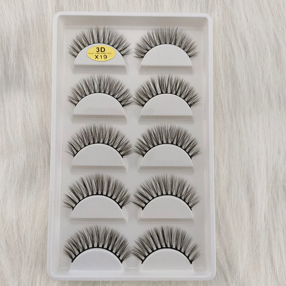 3D Mink False Eyelashes 5 Pairs Fluffy Volume Wispy Lashes Natural Looking  Strip Clusters for Party Daily Natural Nude Makeup