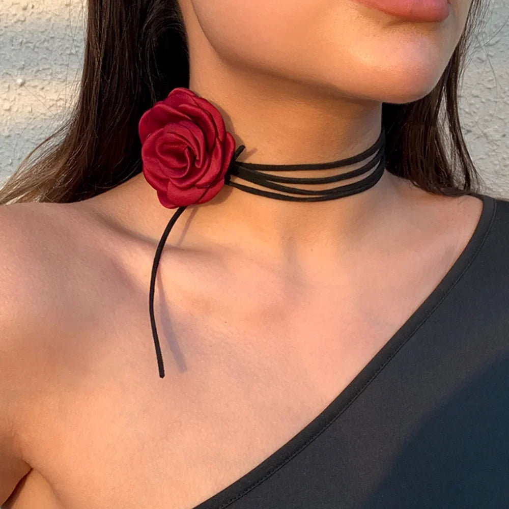 Romantic Gothic Phantom Flower Clavicle Chain Necklace for Women Ladies Korean Fashion Adjustable Rope Choker Y2K Accessories