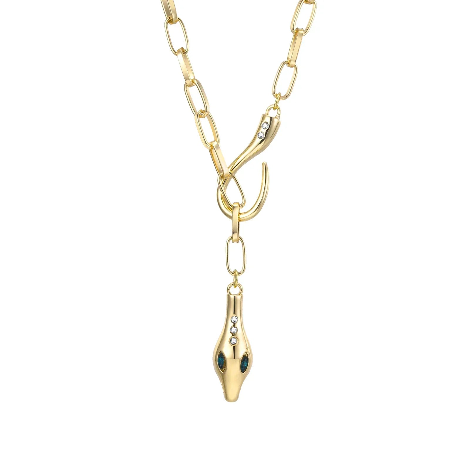 Fashion Zirconia Snake Design Women's Pendant Necklace Stainles Steel Gold Plated Paperclip Chain Jewelry Hot Sales