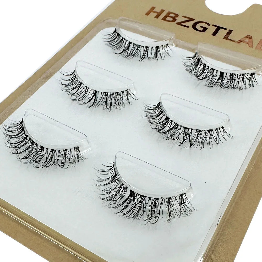 3pairs short Mink Lashes 3D Mink Eyelashes Invisible Band Natural Black Mink False Eyelash Full Strip cilios posticos Reusable