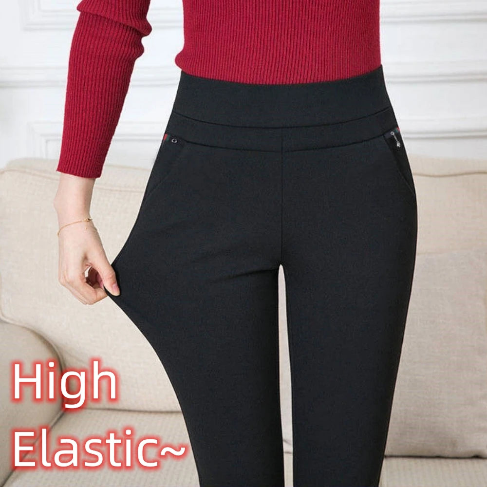 Women's Pant Fleece Thick Thin Black Formal Autumn Winter Slim Femal Clothing Elastic Basics Pencil Pants Office Lady Trousers - Azara