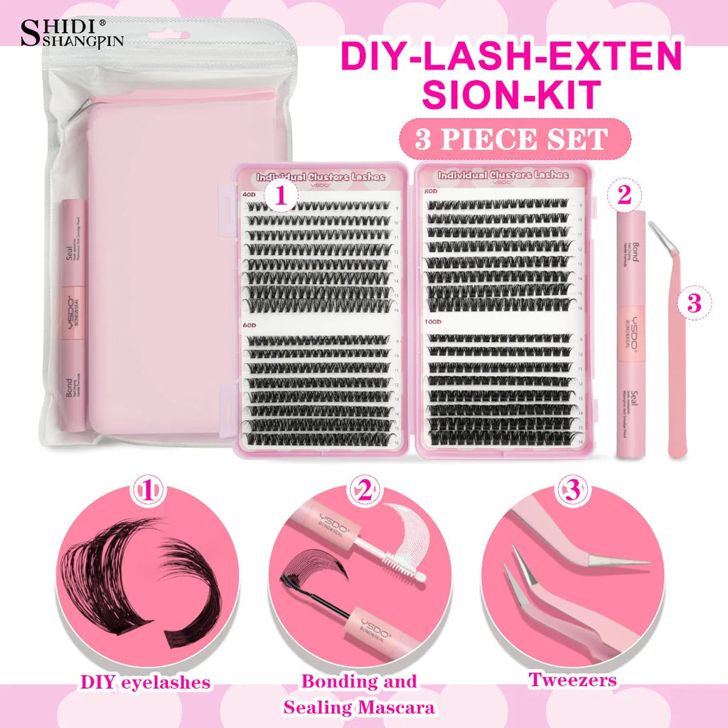 14/32 Rows Individual Lashes Kit Cluster Eyelash Diy Lash Extension Kit Cluster Lashes With Bond and Seal Glue Remover tweezer