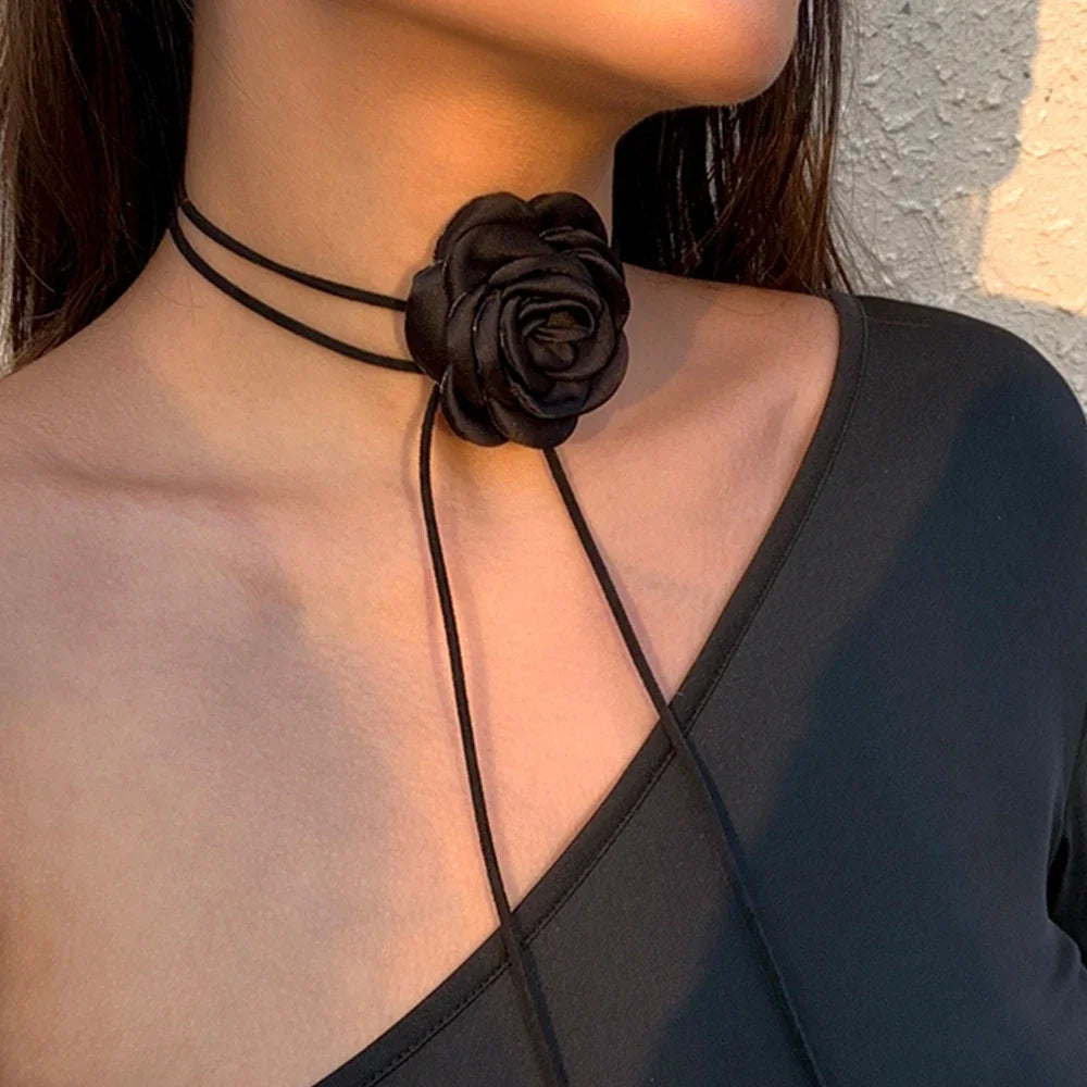 Romantic Gothic Phantom Flower Clavicle Chain Necklace for Women Ladies Korean Fashion Adjustable Rope Choker Y2K Accessories