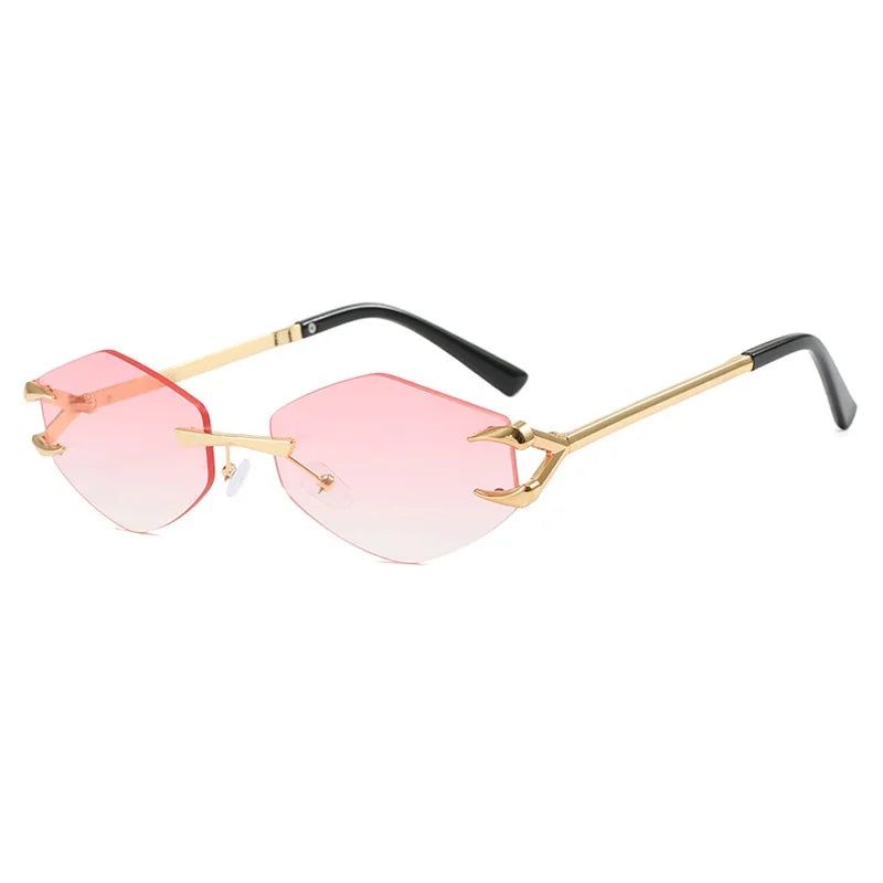 Rimless Diamond Sunglasses Square Women Men Retro Sun Glasses Brand Designer Eyewear UV400 Shades Oculos Female Gafas