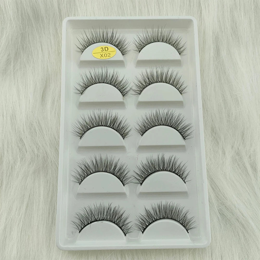 3D Mink False Eyelashes 5 Pairs Fluffy Volume Wispy Lashes Natural Looking  Strip Clusters for Party Daily Natural Nude Makeup