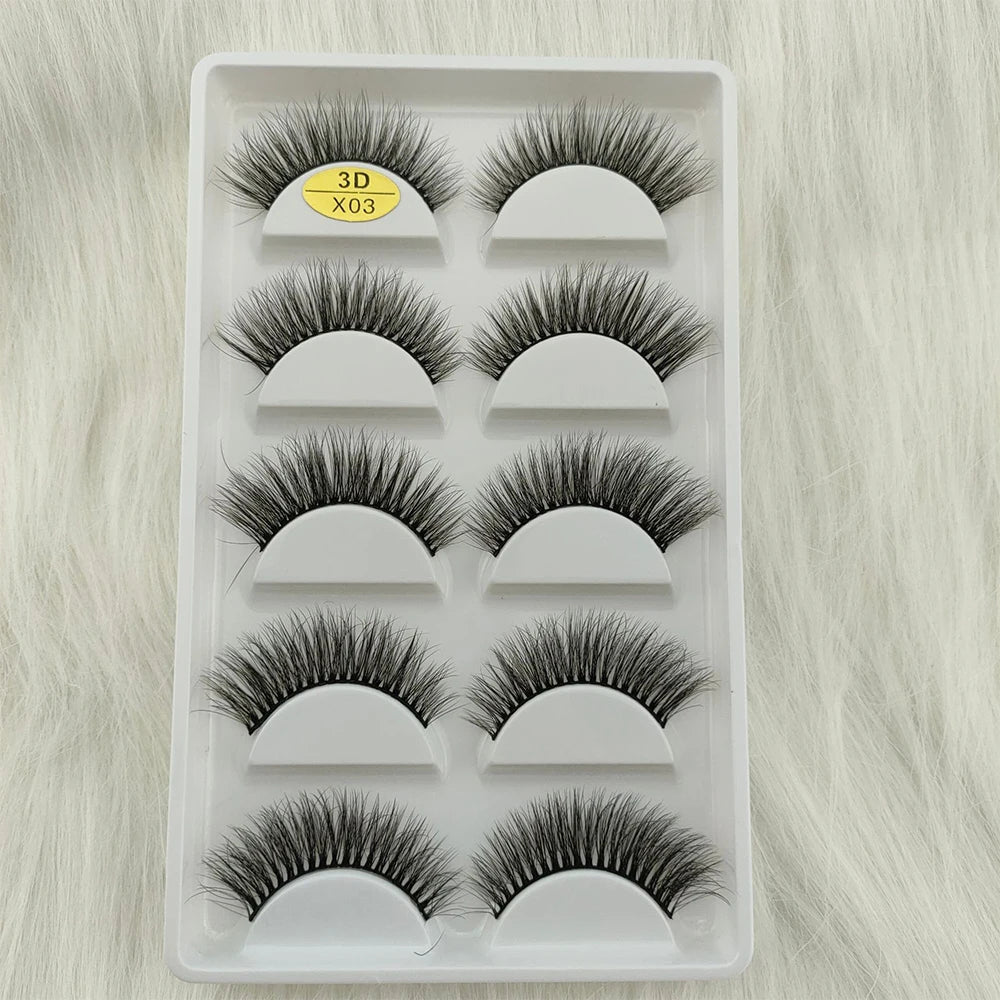 3D Mink False Eyelashes 5 Pairs Fluffy Volume Wispy Lashes Natural Looking  Strip Clusters for Party Daily Natural Nude Makeup