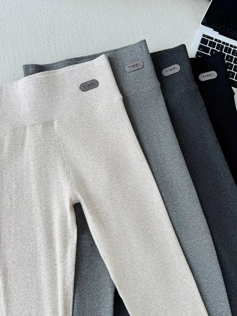 Women's High-Waisted Slimming Leggings Stripes Cotton-Feel Seamless Thermal Tights Soft Stretch Fabric