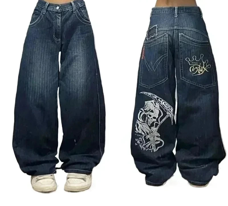 Y2K Gothic Oversized Jeans Unisex High Street Japanese Fashion Retro Wide Pants Harajuku Hip-Hop Street Work Pants - Azara