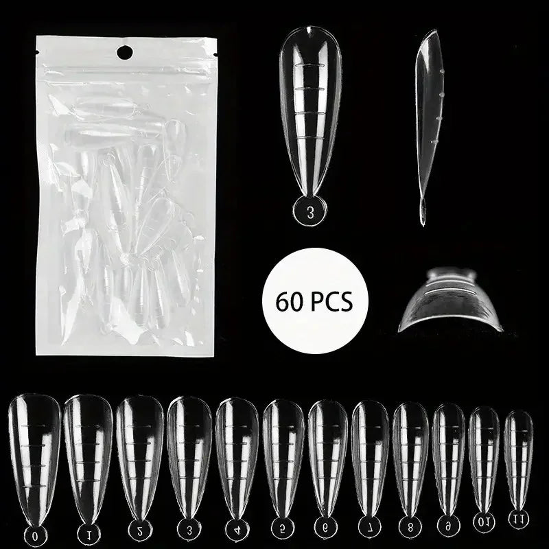 60Pcs/lot Extension False Nails Art Tips Acrylic Fake Finger UV Gel Polish Mold SculptedFullCover PressonManicures Supplies Tool