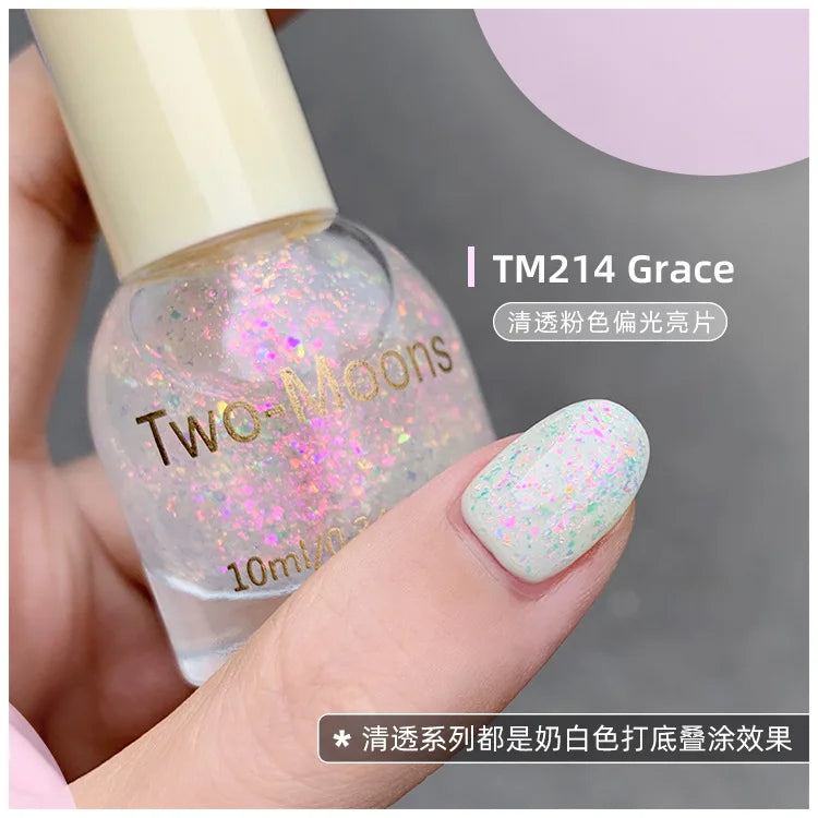 TWO-MOONS Aurora Nail Polish Series 10ml No-bake Semi Permanent With Polarization Light Fine Flash Natural Dry Nail Polish
