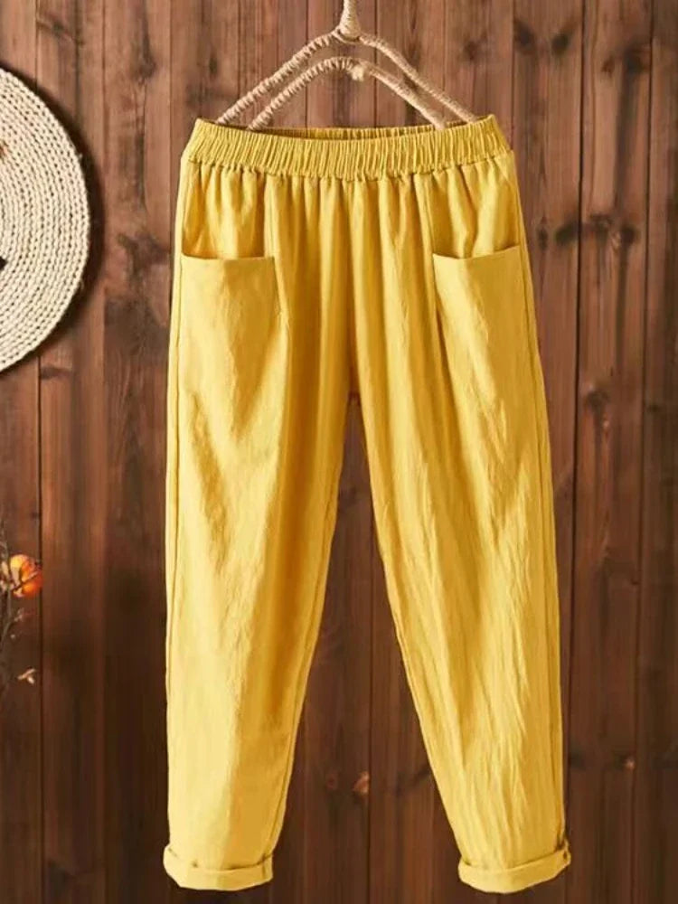 Women Pants High Waist 2023 Summer New Slim Elastic Waist Straight Tube Harun Pant Korean Fashion Leisure Loose Women's Pants - Azara