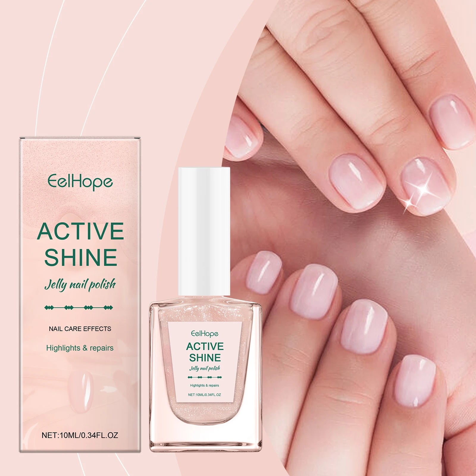 Jelly Nail Polish - Transparent Pink Water-Based Nail Polish, Autumn & Winter Shade, Skin-Whitening, Fine Glitter, Girly Pink