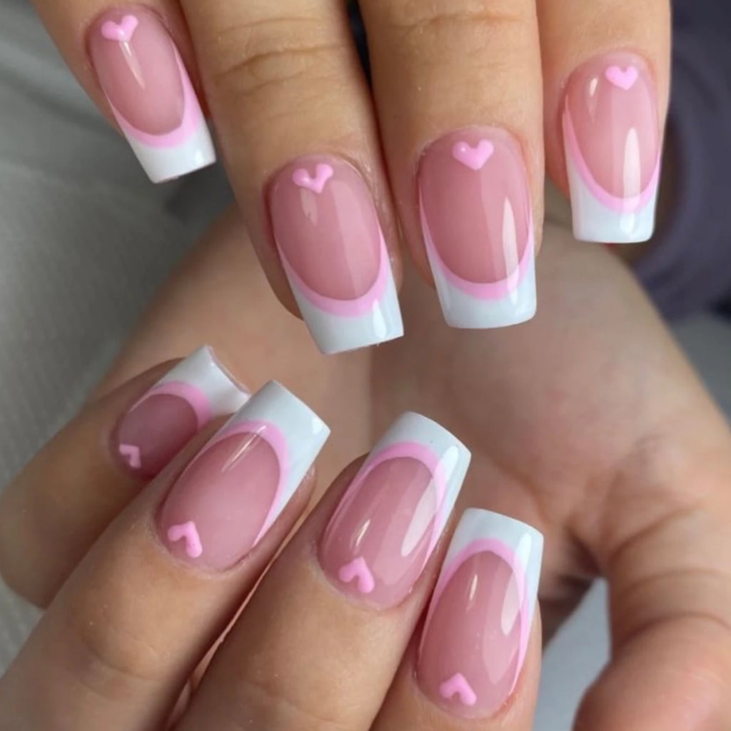 24PCS Explosions in Europe and America Long Water Pipes White French Rectangular Nail Fake Nails