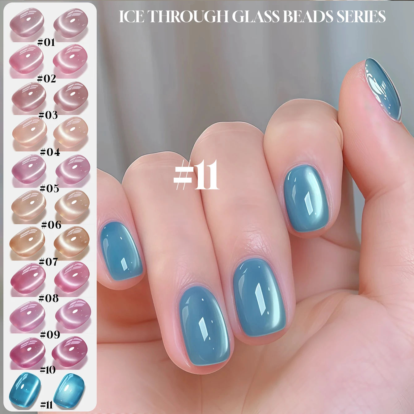 MIANEL 12ML 1-12pcs Glass Bead Cat Eye Gel Nail Polish Flash White Spar Nude Color Magnetic Nail Polish White Nails Summer Nails