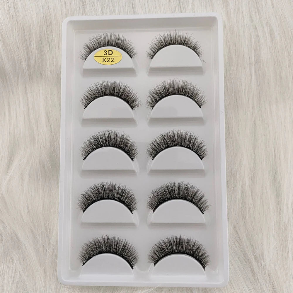 3D Mink False Eyelashes 5 Pairs Fluffy Volume Wispy Lashes Natural Looking  Strip Clusters for Party Daily Natural Nude Makeup