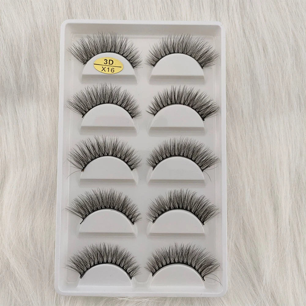 3D Mink False Eyelashes 5 Pairs Fluffy Volume Wispy Lashes Natural Looking  Strip Clusters for Party Daily Natural Nude Makeup