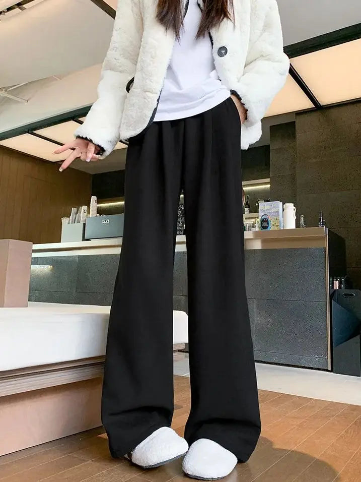 Women's Wide-Leg Trousers Autumn Winter Thick Straight-Leg Corduroy Trousers Versatile Breathable Warm Ideal Petite Frames - Azara