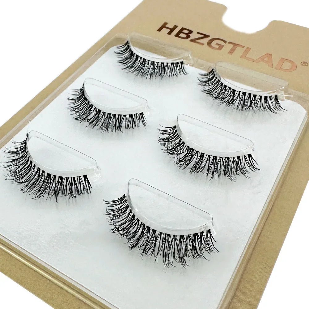 3pairs short Mink Lashes 3D Mink Eyelashes Invisible Band Natural Black Mink False Eyelash Full Strip cilios posticos Reusable