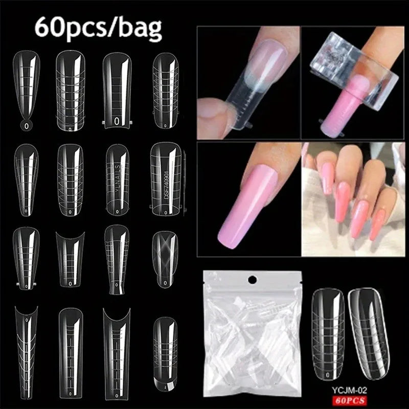 60Pcs/lot Extension False Nails Art Tips Acrylic Fake Finger UV Gel Polish Mold SculptedFullCover PressonManicures Supplies Tool