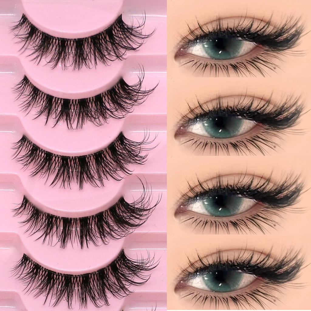 LASVIREY Cat Eye Lashes Natural Fluffy False Eyelashes Soft Wispy Natural Long Faux Mink Lashes Clear Band Lashes Extension
