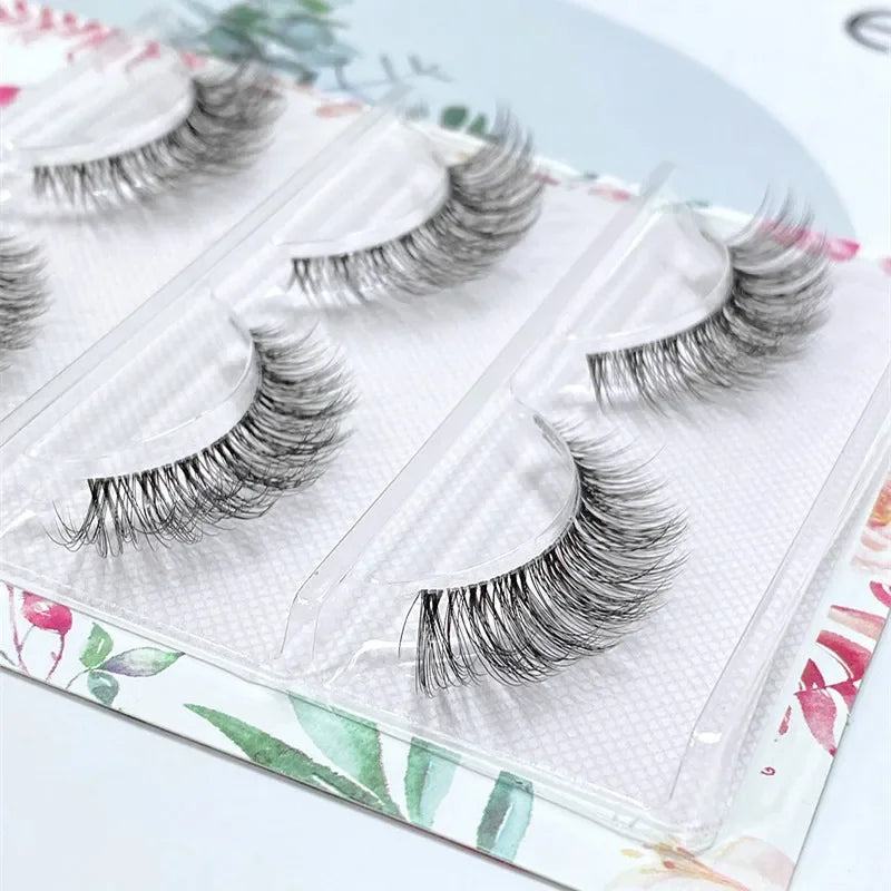 3pairs short Mink Lashes 3D Mink Eyelashes Invisible Band Natural Black Mink False Eyelash Full Strip cilios posticos Reusable
